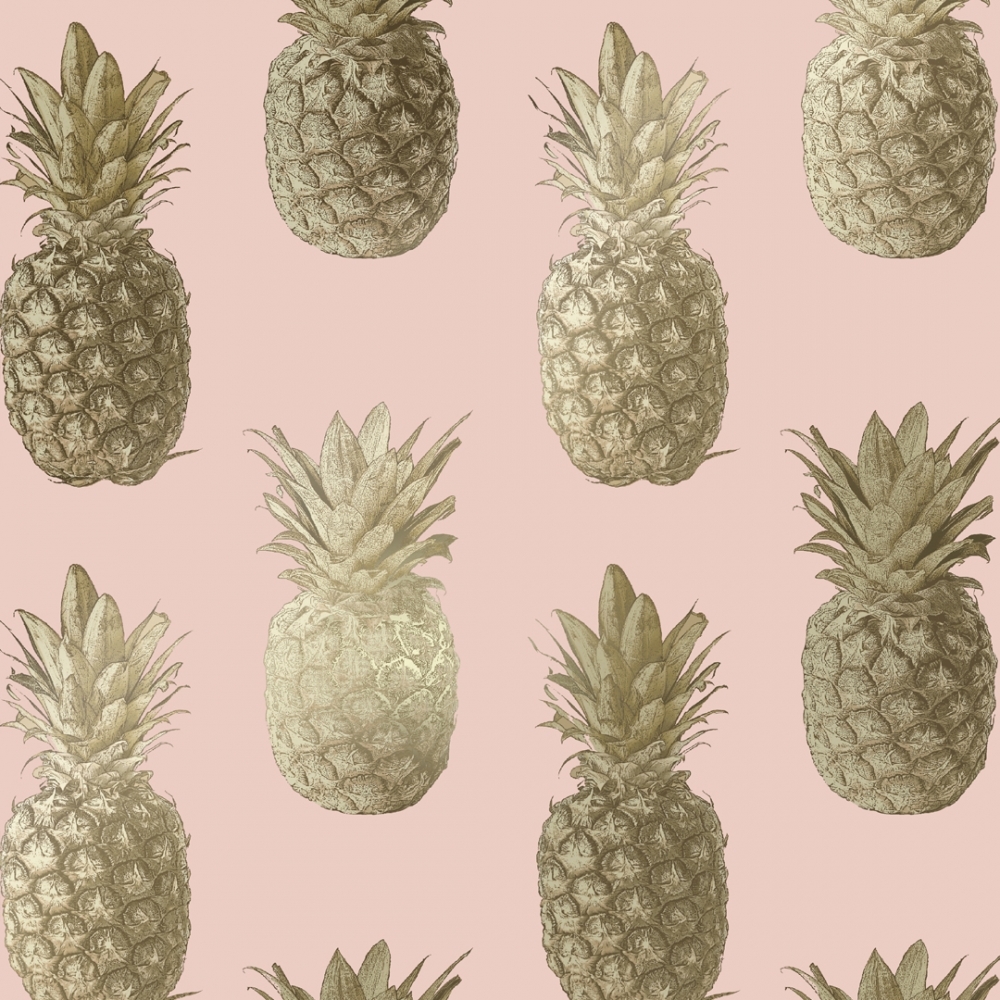 I Love Wallpaper Calypso Pineapples Motif Pink Gold