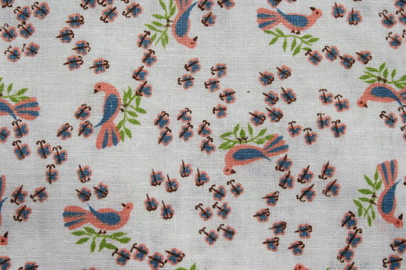Vintage Small Print Cotton Bird Fabric Country Quilt Fabrics Doll