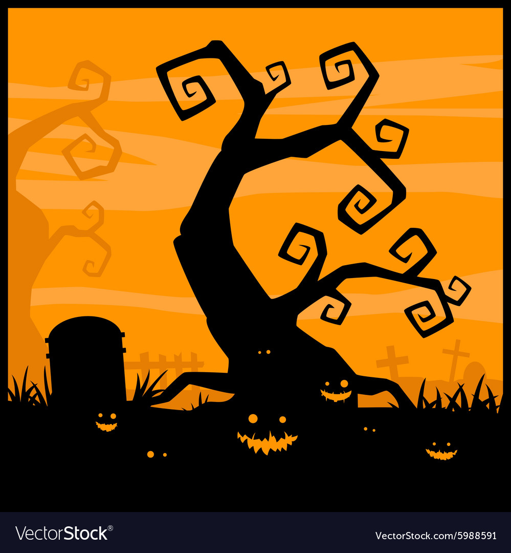 Halloween Night Background And Evil Pumpkin Vector Image