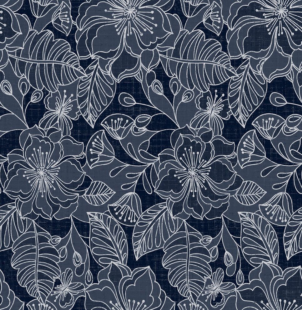 Navy Floral Wallpaper