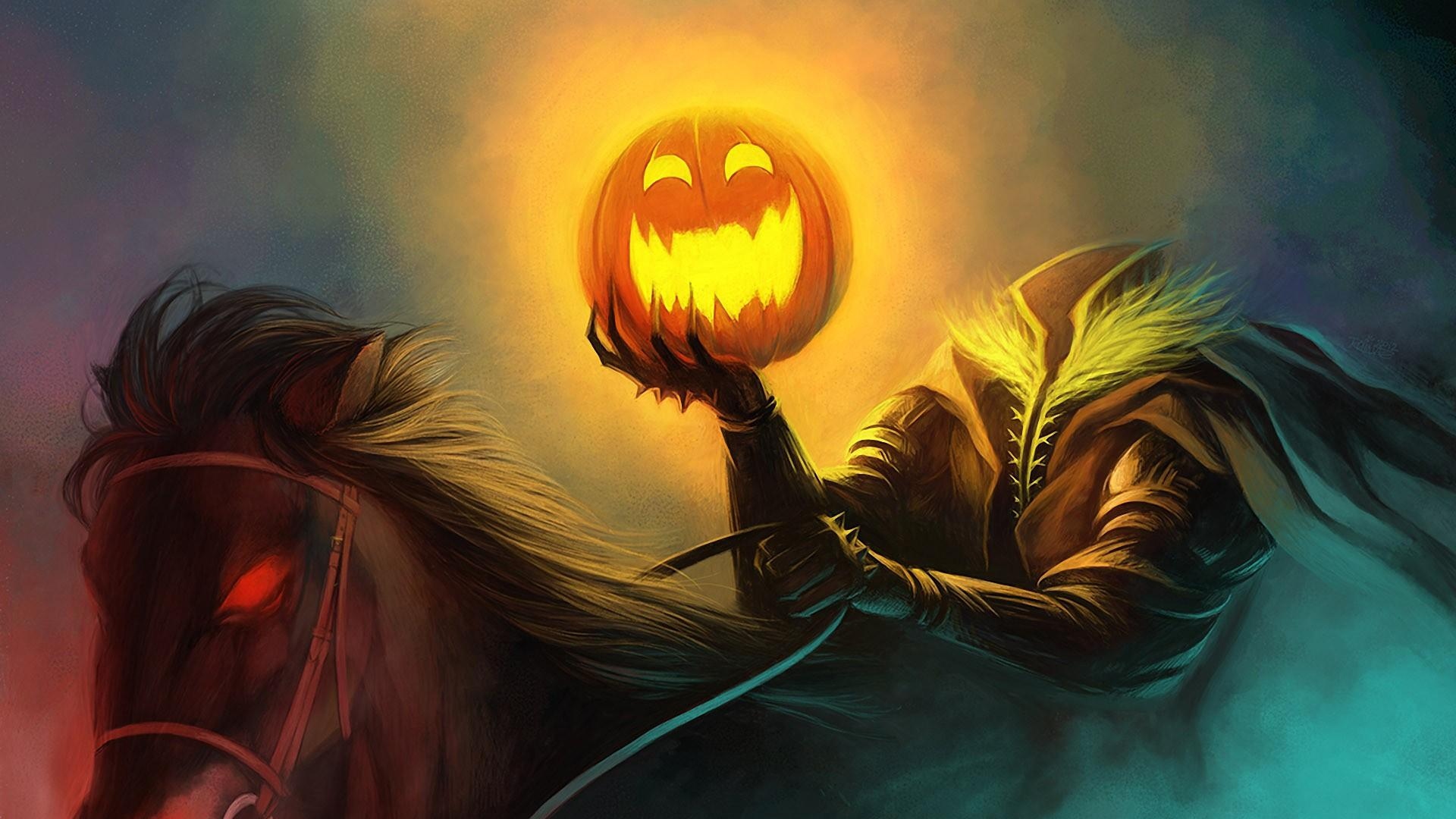 Full HD Wallpaper Halloween Pumpkin Rider Jack O Lantern Art