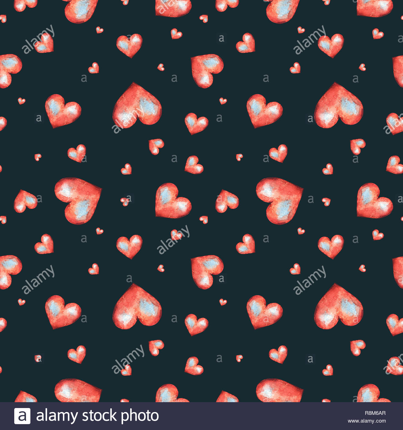 Valentines Day Watercolor Seamless Pattern With Red Heart Vintage