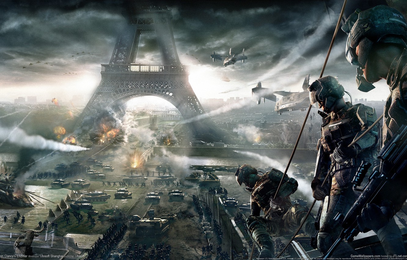 Wallpaper War Eiffel Tower Paris Helicopters Soldiers Game