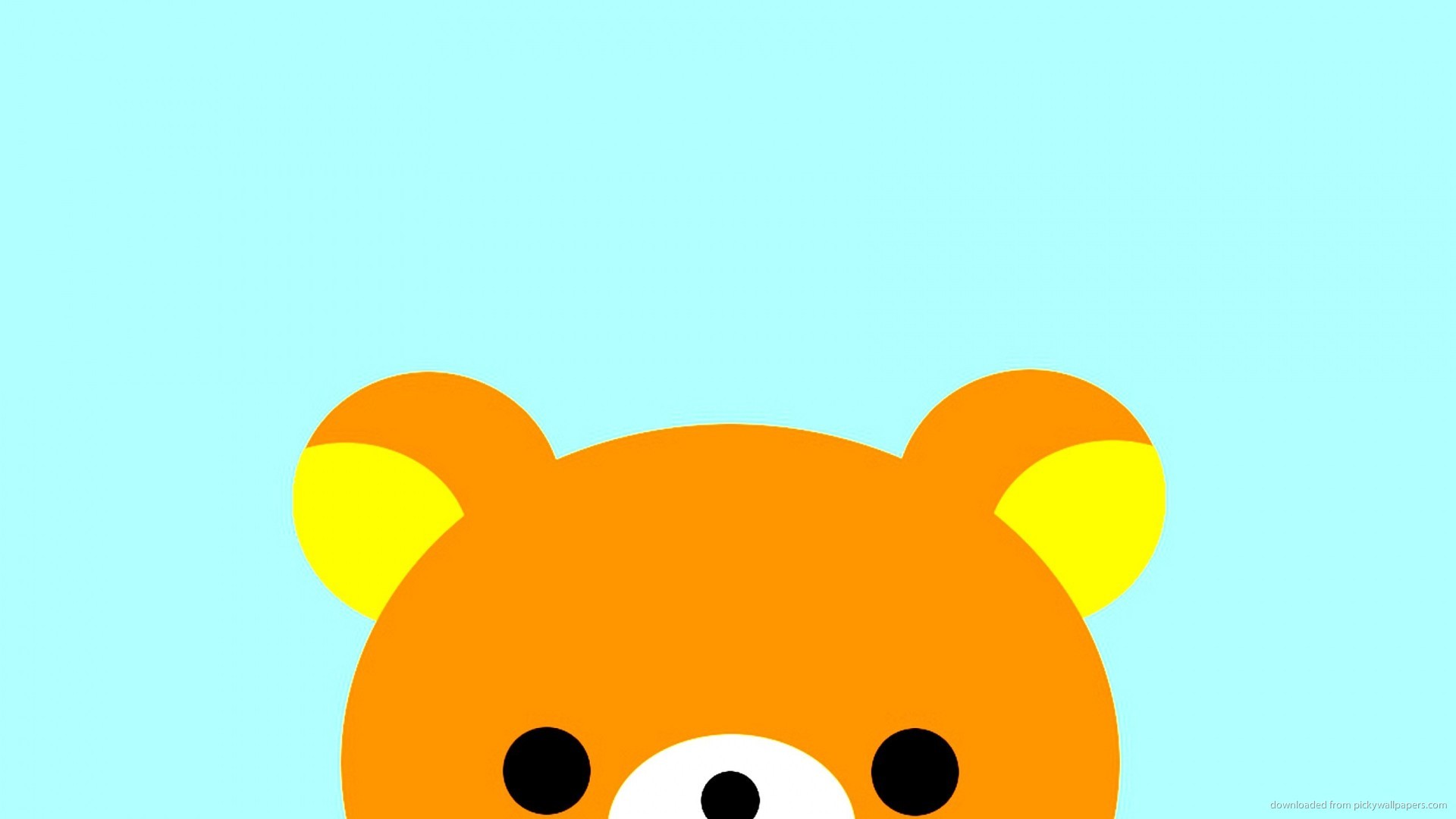 A cute, minimalist illustration of an orange bear with yellow inner ears peeking from the bottom against a light blue background