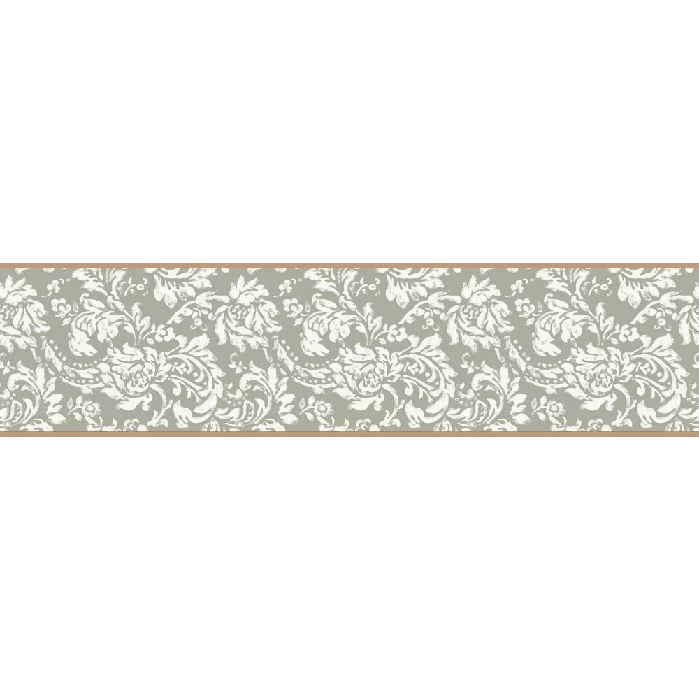 Download KB8559B Silver White Damask Wallpaper Border eBay