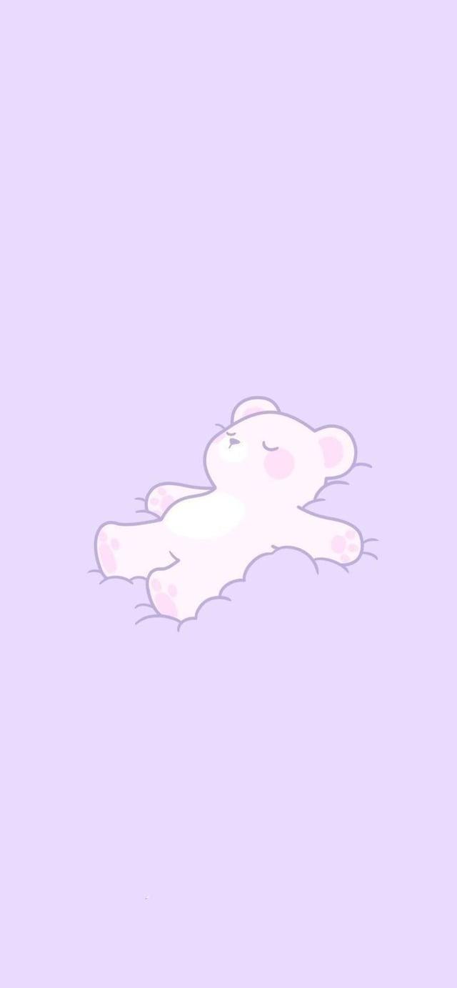 Cute Simple Minimalistic White Bear On Pastel Lavender