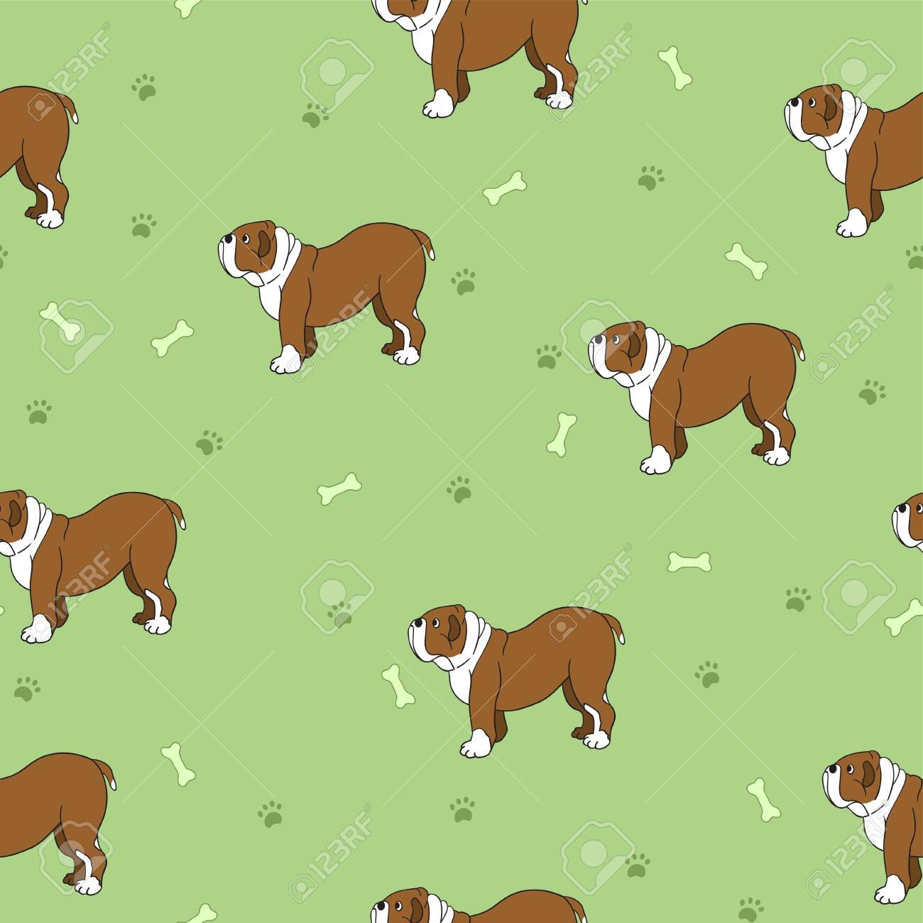 Unusual Seamless Pattern With Cute Dogs Bones And Paws Breed