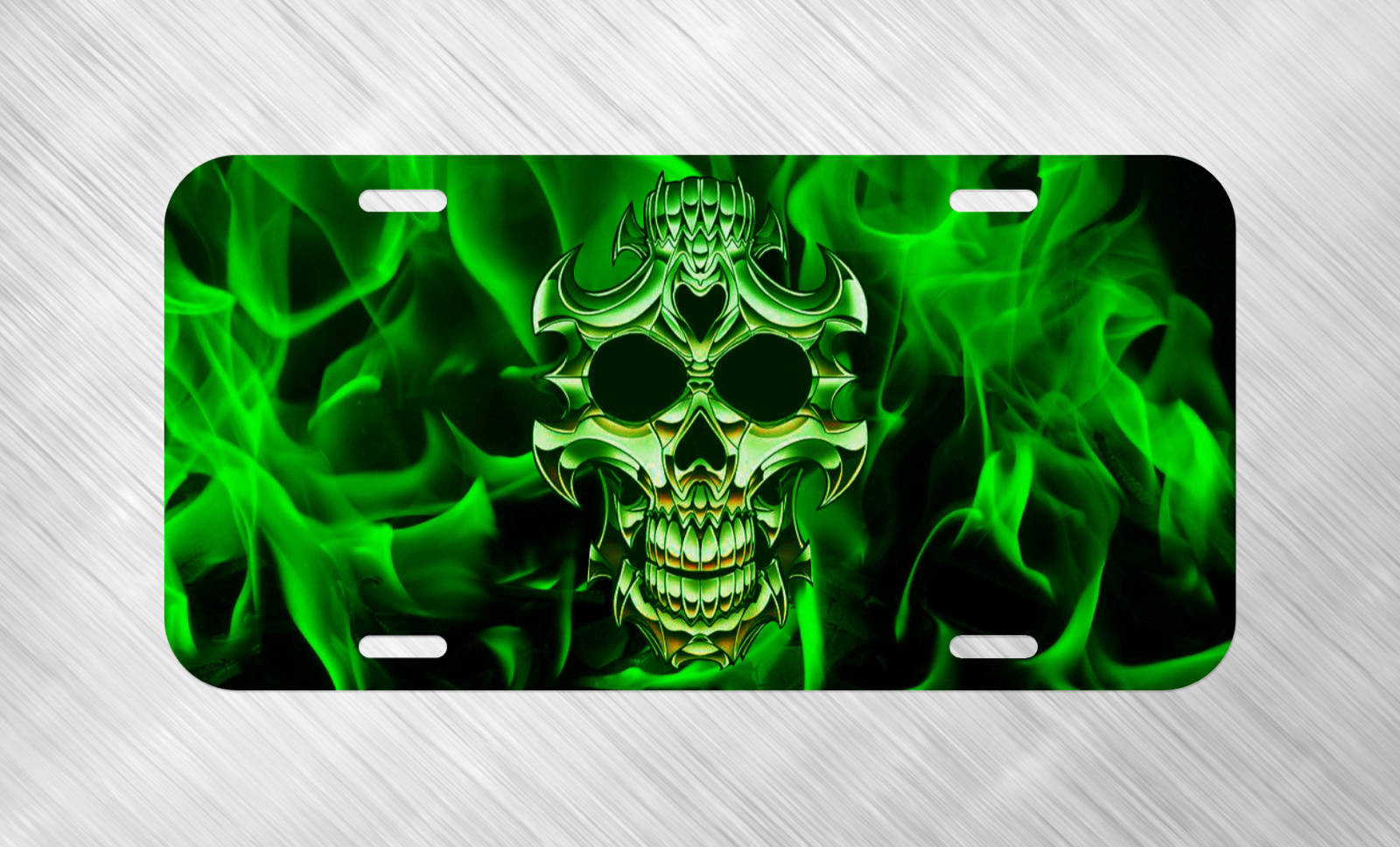 A Green Skull With Flames On Black Wallpaper