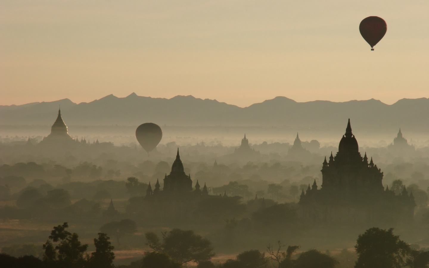 Balloons Over Bagan Burma HD Wallpaper Photo Background