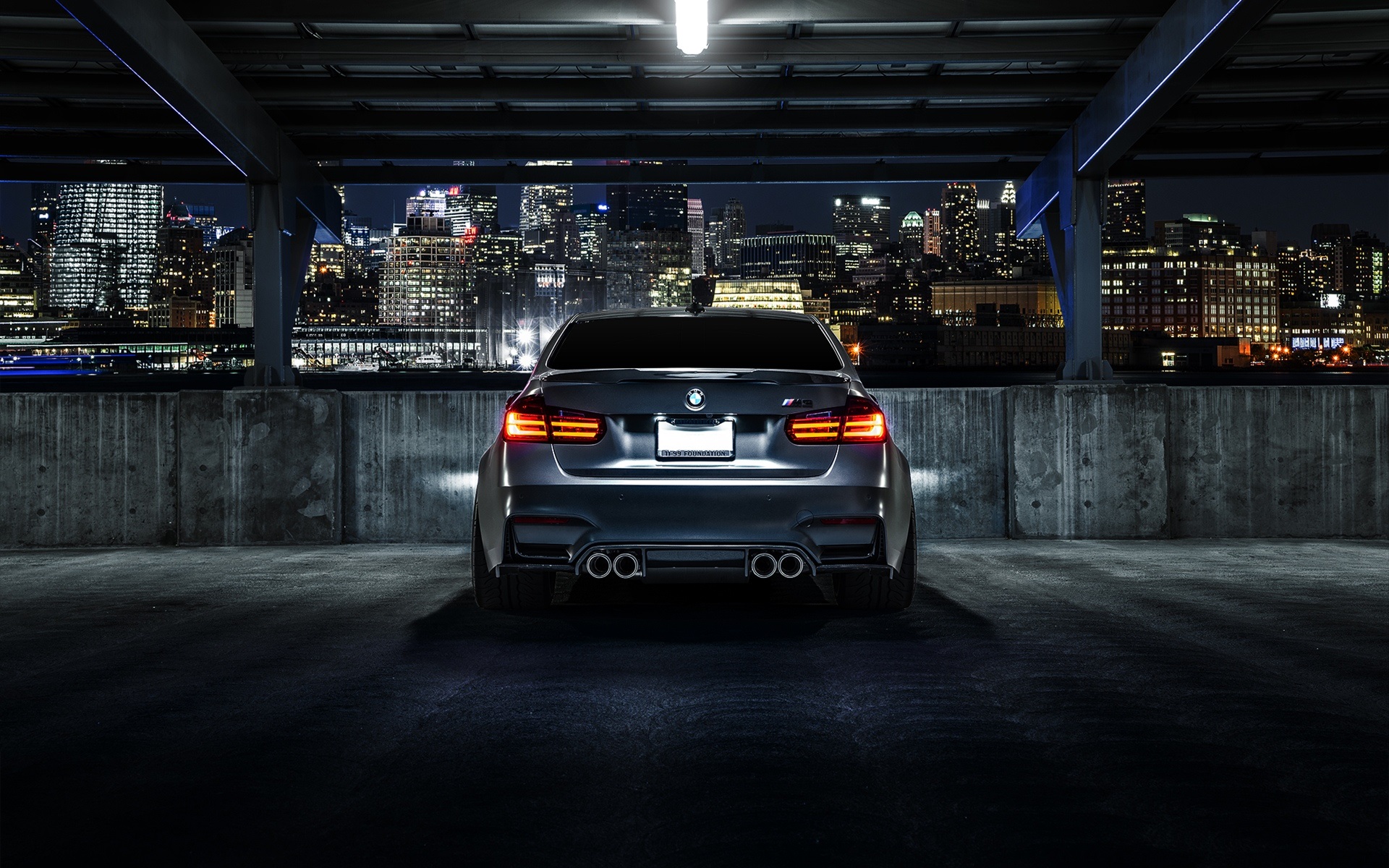 Bmw M3 F80 Matte Black Car Rear Night City Wallpaper HD