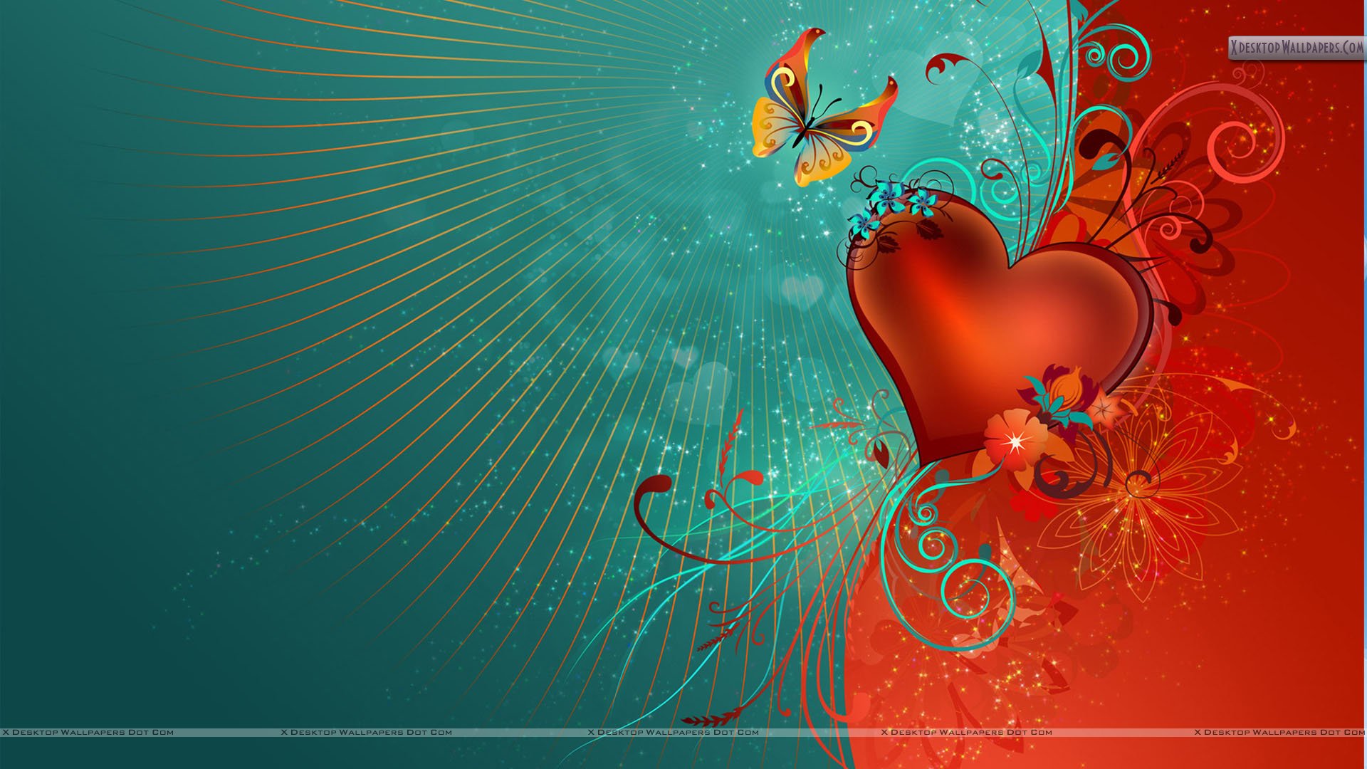Valentines Day Artistic Wallpaper Red Heart And Butterfly