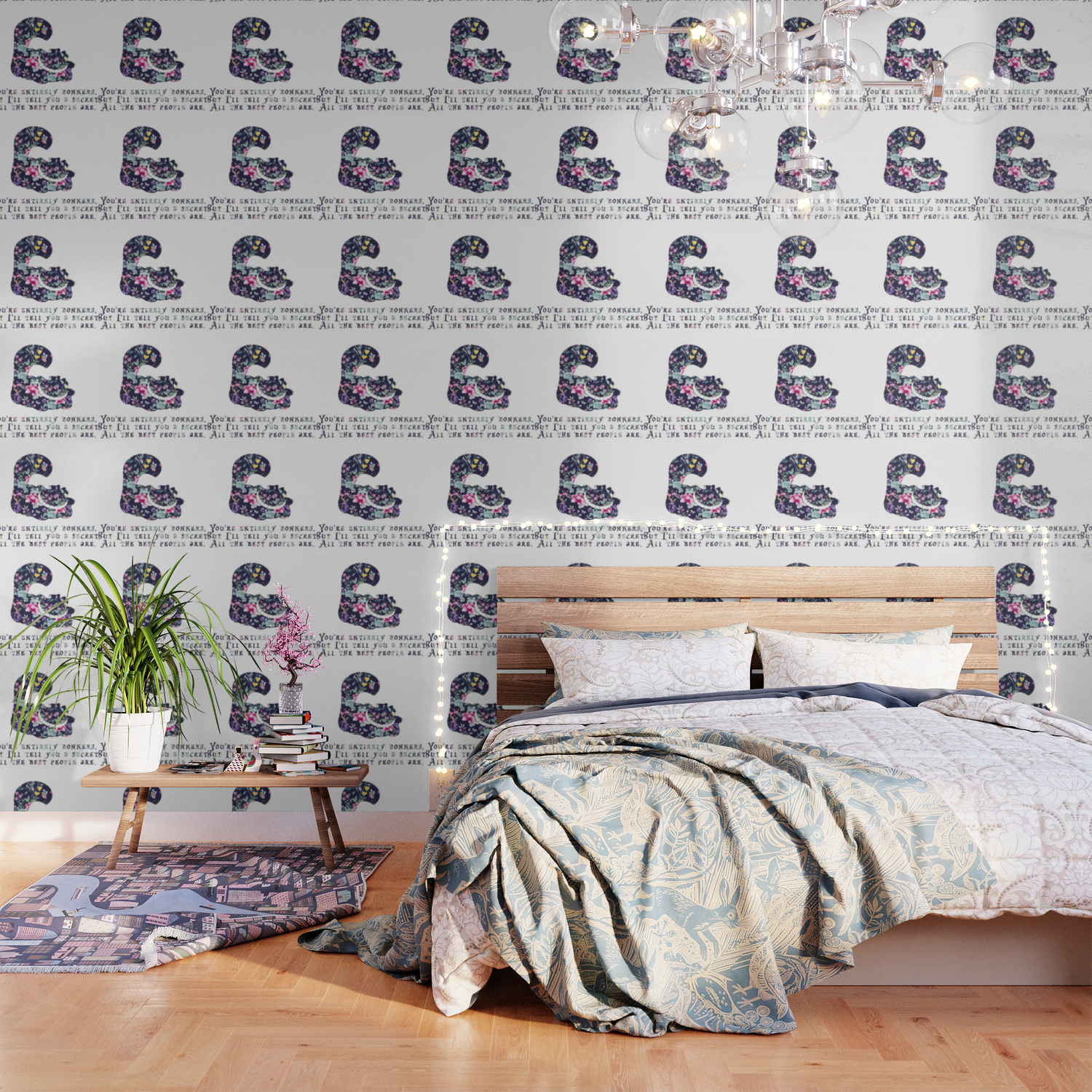 Alice Floral Designs Cheshire Cat Entirely Bonkers Wallpaper By