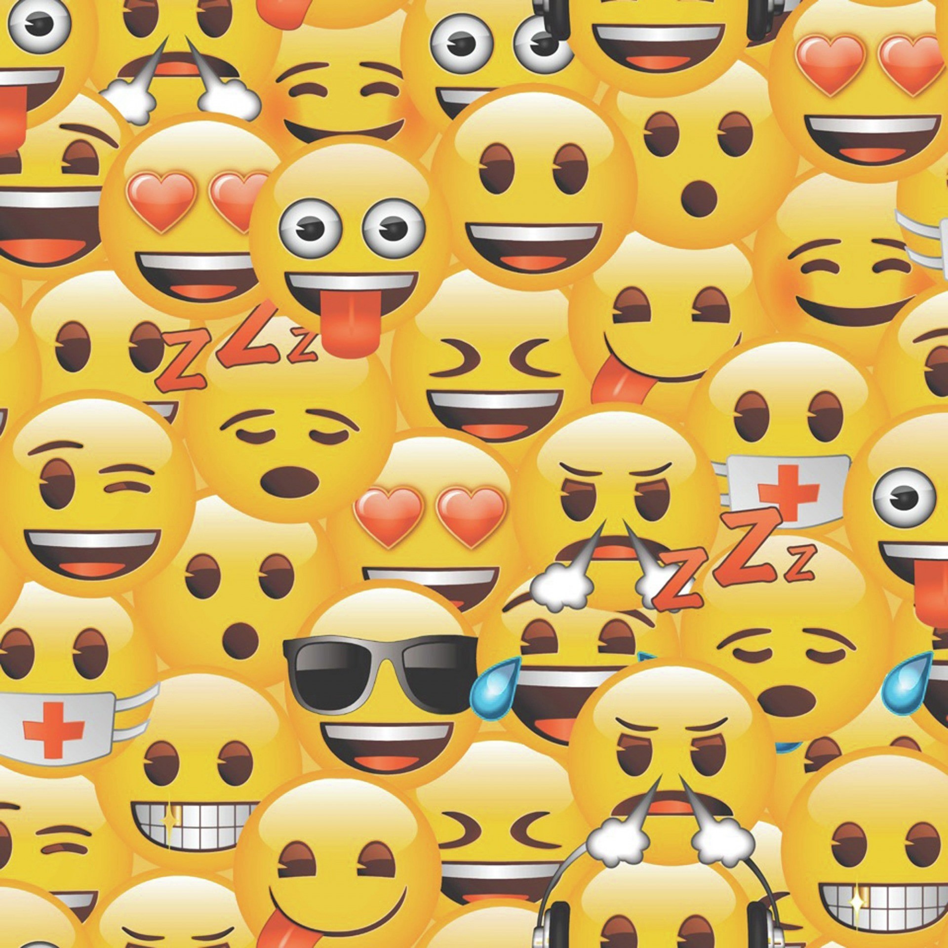 A vibrant collage of various emojis expressing different emotions and states, ideal for emoji lovers and as a cheerful background