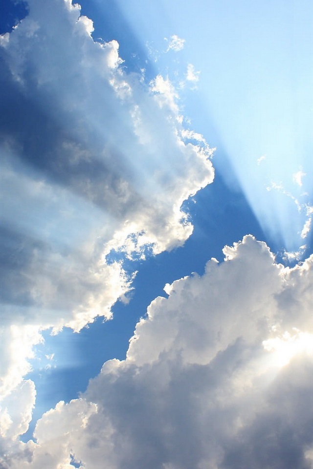 Wallpaper Blue Sky White Clouds Sun Rays HD Picture Image