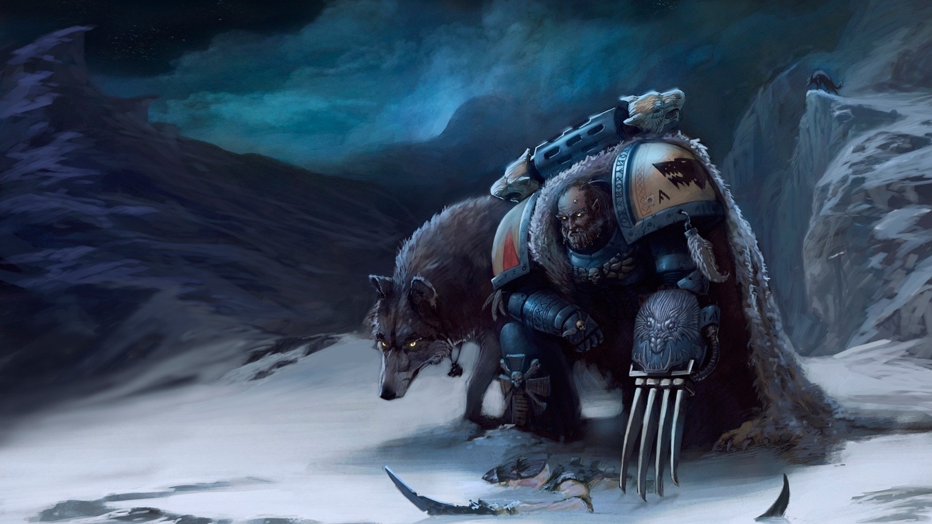 40k Space Marines Wolf Drawing Sci Fi Art Warriors Weapons Wallpaper