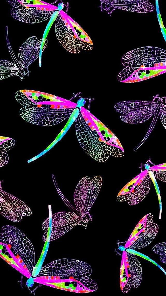 Vibrant Dragonflies Made By Me Patterns Colorful Glitter