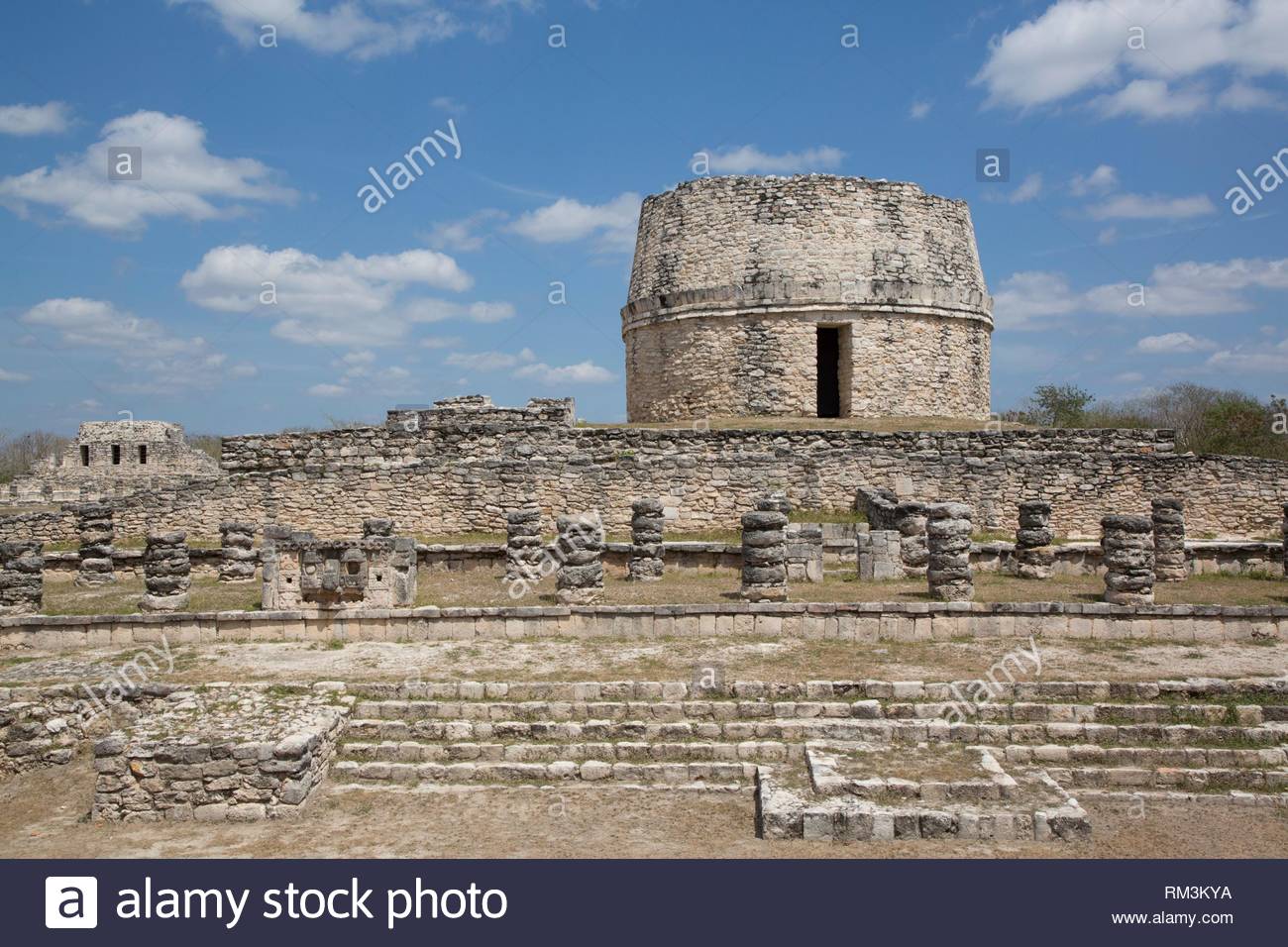 Chac Plex Foreground Observatory Background Mayan Ruins