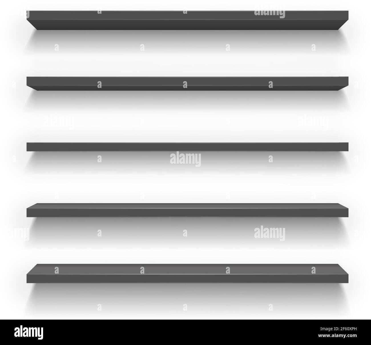 Set of vector Black Plastic or Metal or Wood Shelves with