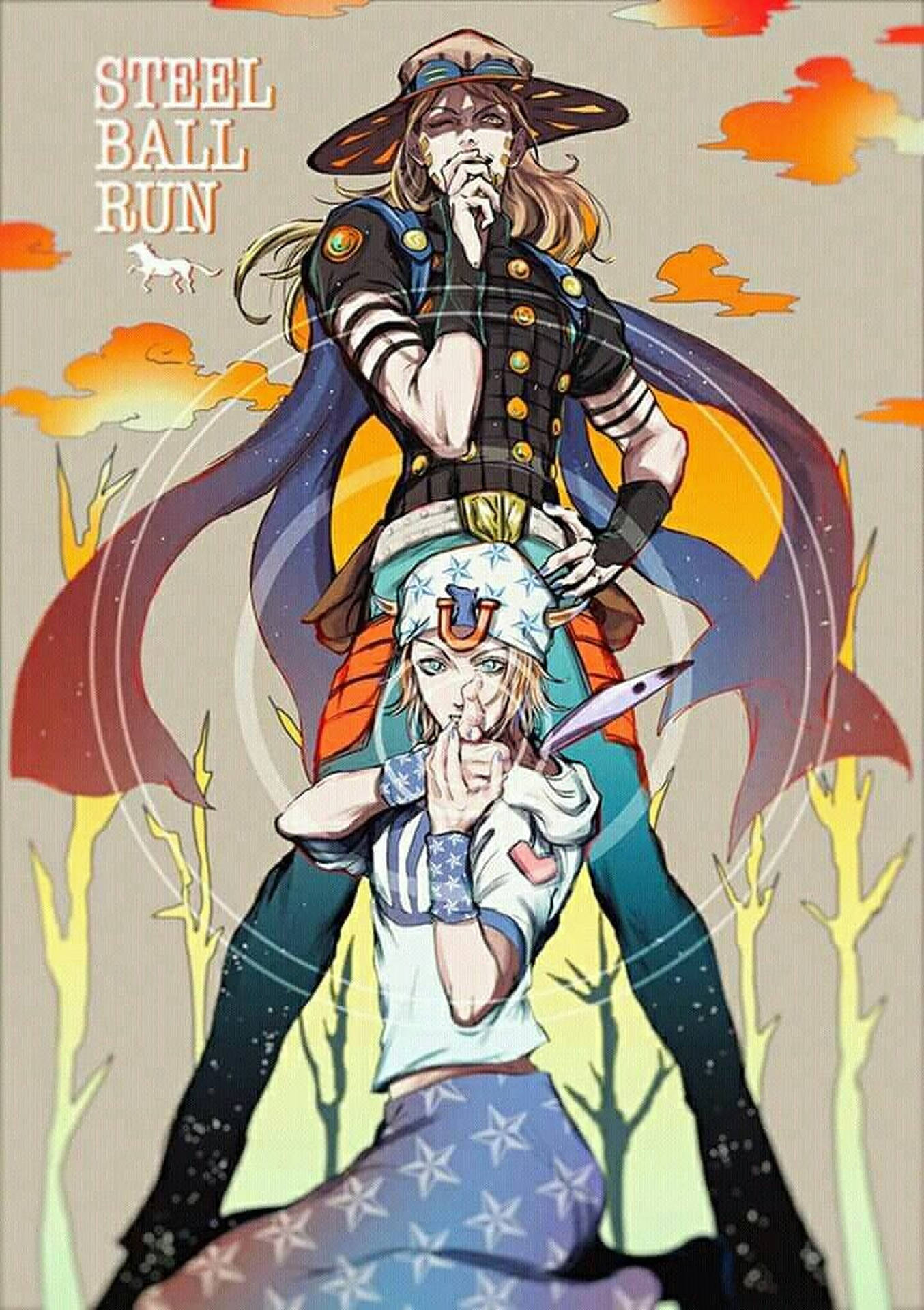 Fan art of Gyro Zeppeli and Johnny Joestar from JoJo's Bizarre Adventure: Steel Ball Run