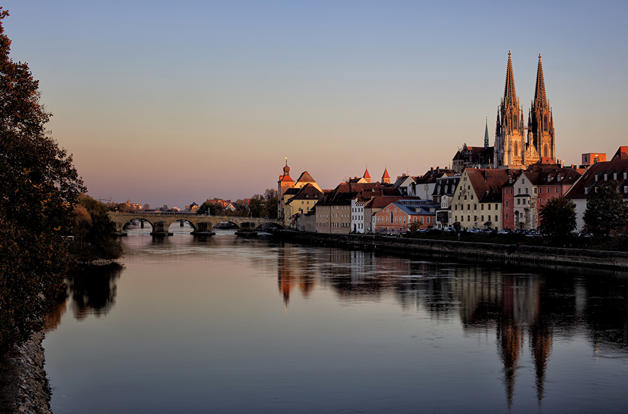 Pictures Bavaria Germany Regensburg Sunrise And Sunset River Cities