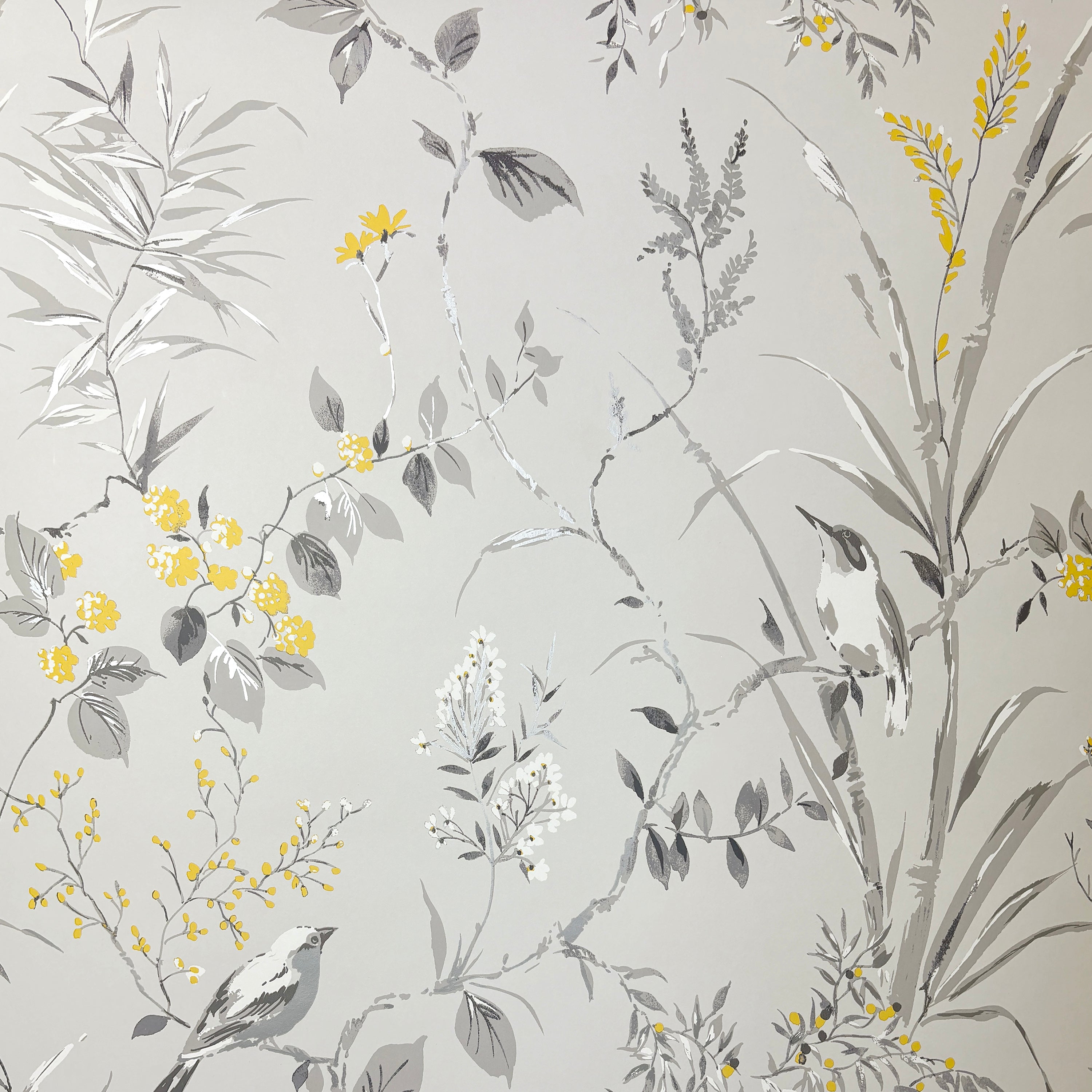 Mariko Floral Grey And Yellow Wallpaper Nobletts