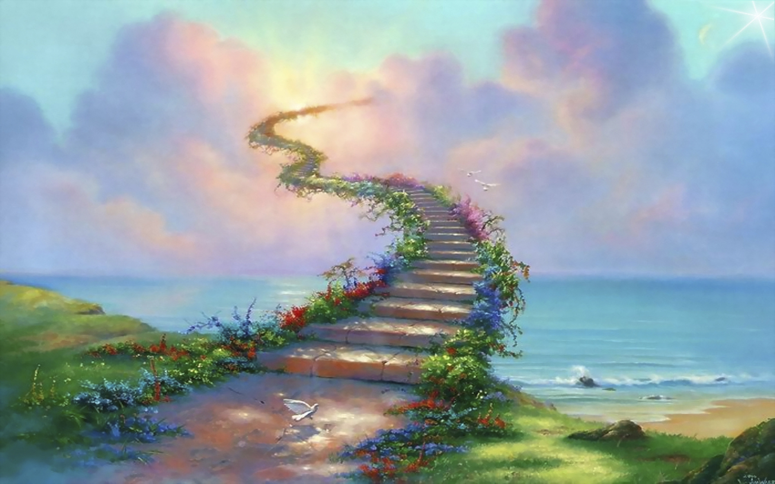Stairway Heaven Path Love Clouds Abstract Wallpaper And