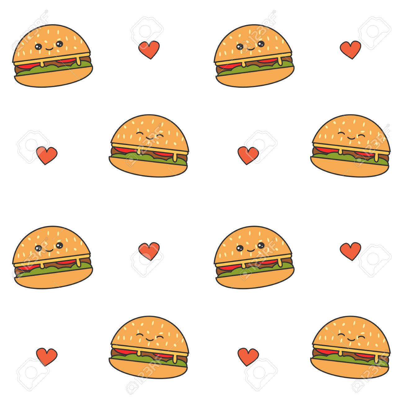 Cute Cartoon Cheeseburgers Seamless Vector Pattern Background