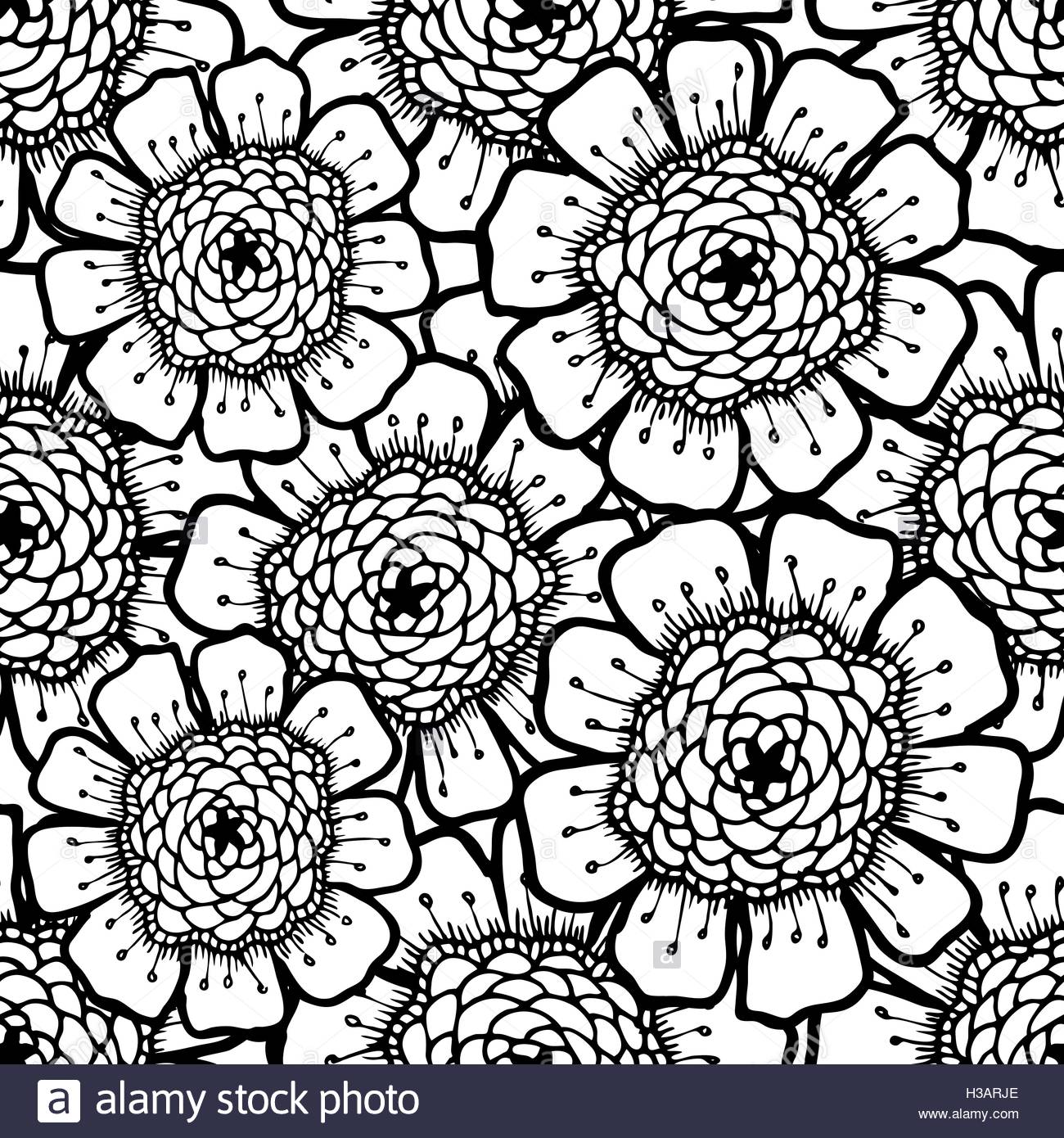 Ornate Floral Pattern With Flowers Doodle Sharpie Background