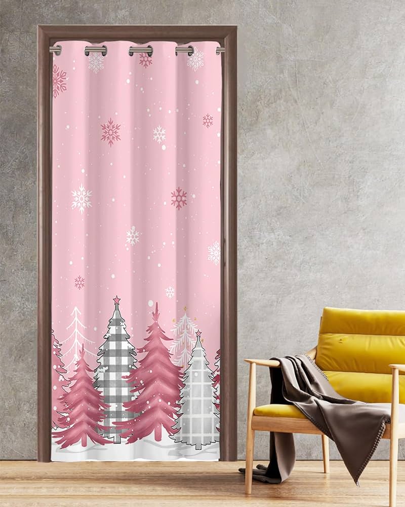 Amazoncom Pink Christmas Tree Doorway Curtains Blackout Door