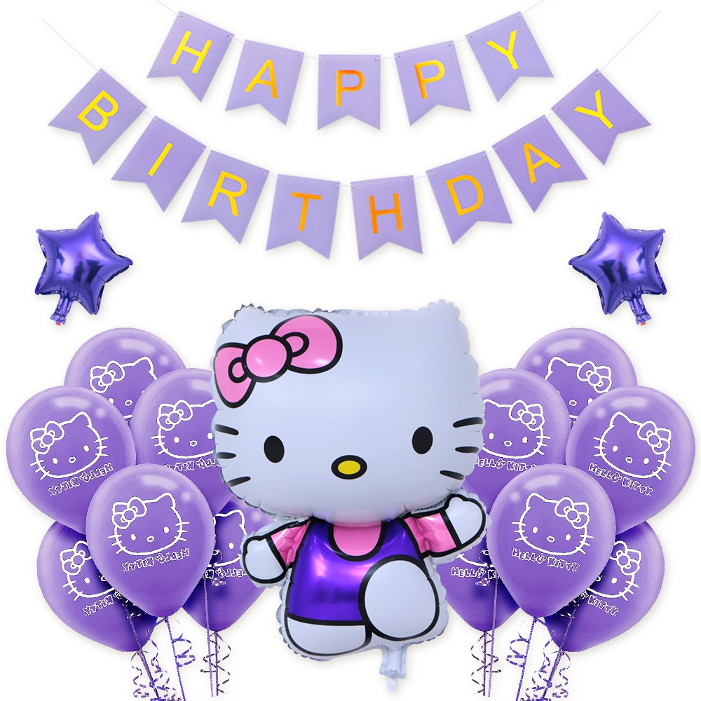 1set Pink Unicorn Color Happy BirtHDay Letter Hello Kitty Balloons