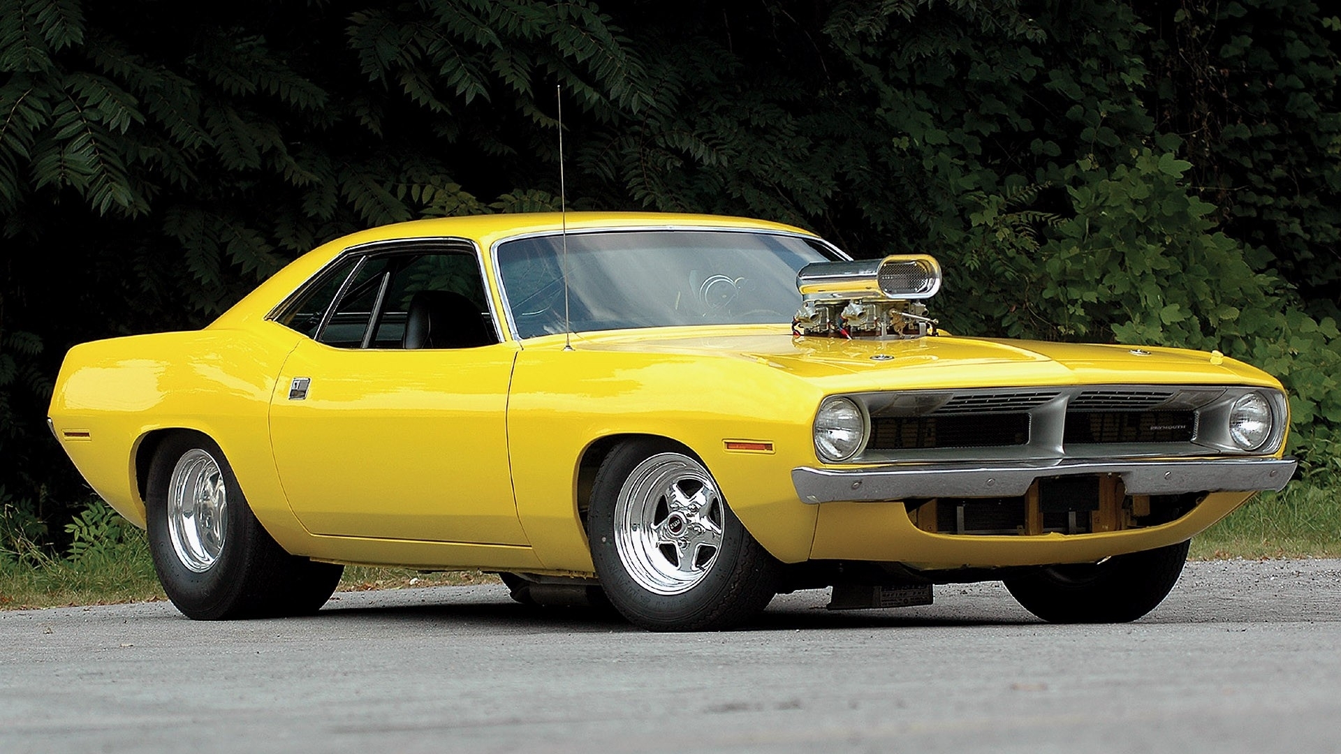 plymouth barracuda hot rod tuning yellow classic muscle car wallpaper