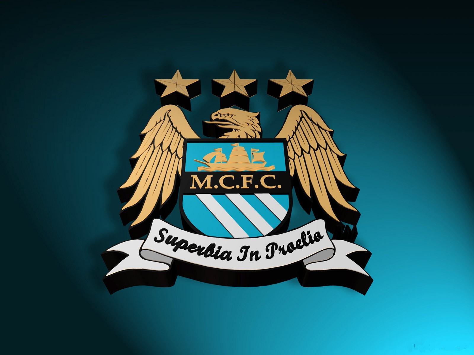 3D Rendered Manchester City FC Logo on a Teal Background