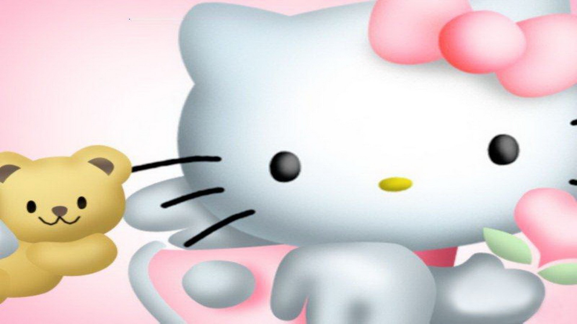 Hello Kitty with Teddy Bear and Flower: A cute and charming depiction of Hello Kitty holding a teddy bear and a flower, perfect for fans of all ages