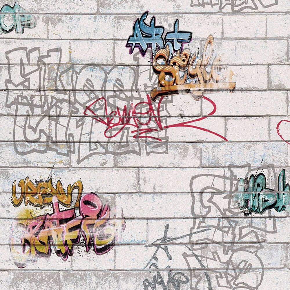 Grey Urban Graffiti Brick Effect A S Creation Wallpaper
