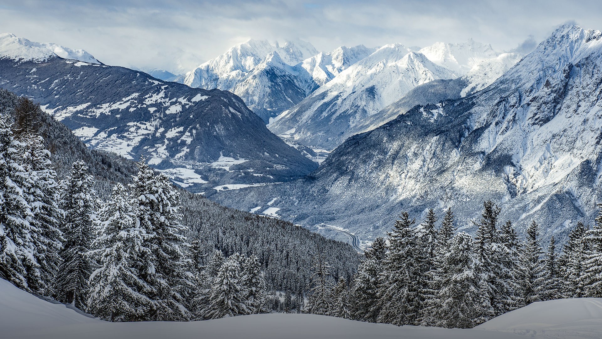 Nature Landscape Winter Mountains Snowy Mountain Trees Forest Snow Clouds Sky Rocks Wallpaper
