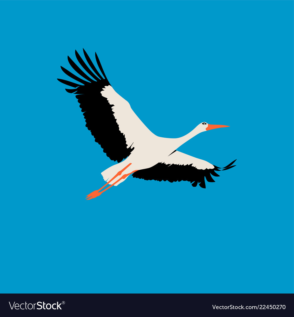 Flat Stork Isolated On Blue Background Vector Image
