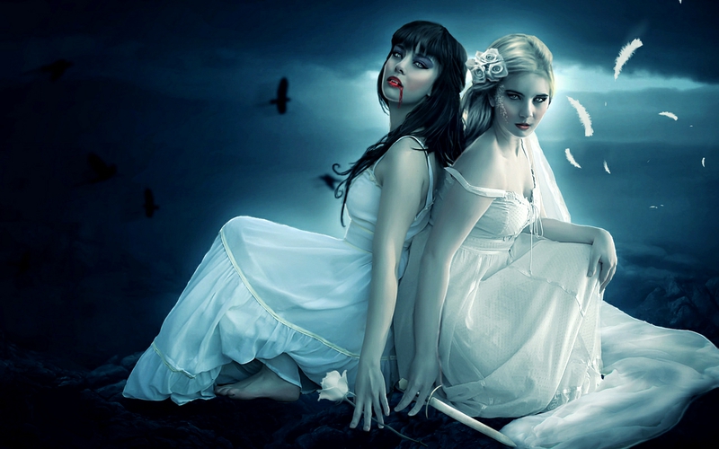 Fantasy Girls Vampire Abstract HD Desktop Wallpaper