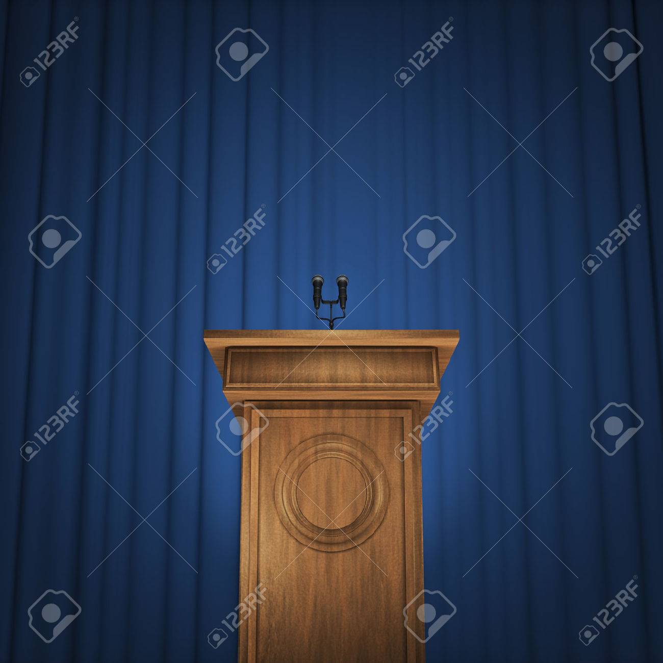 Press Conference 3d Render Of Speaker Podium With Microphones