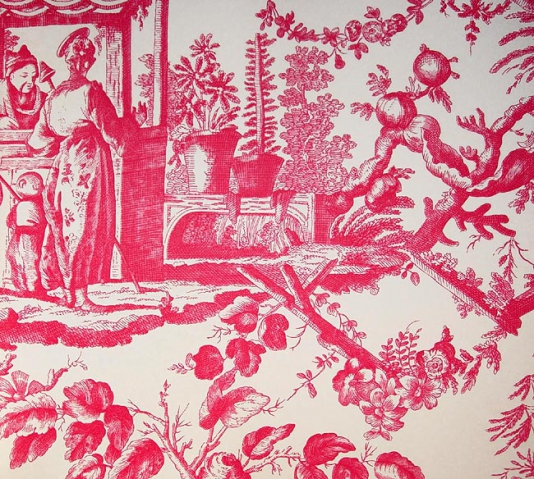 Toile Wallpaper Large Scale Chinese De Jouy In Red