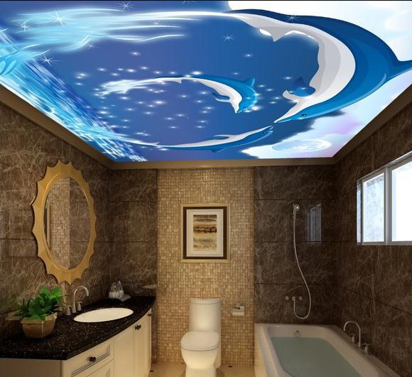 Wall paper Ocean bathroom ceiling wallpaper mural wall stickers 580x531