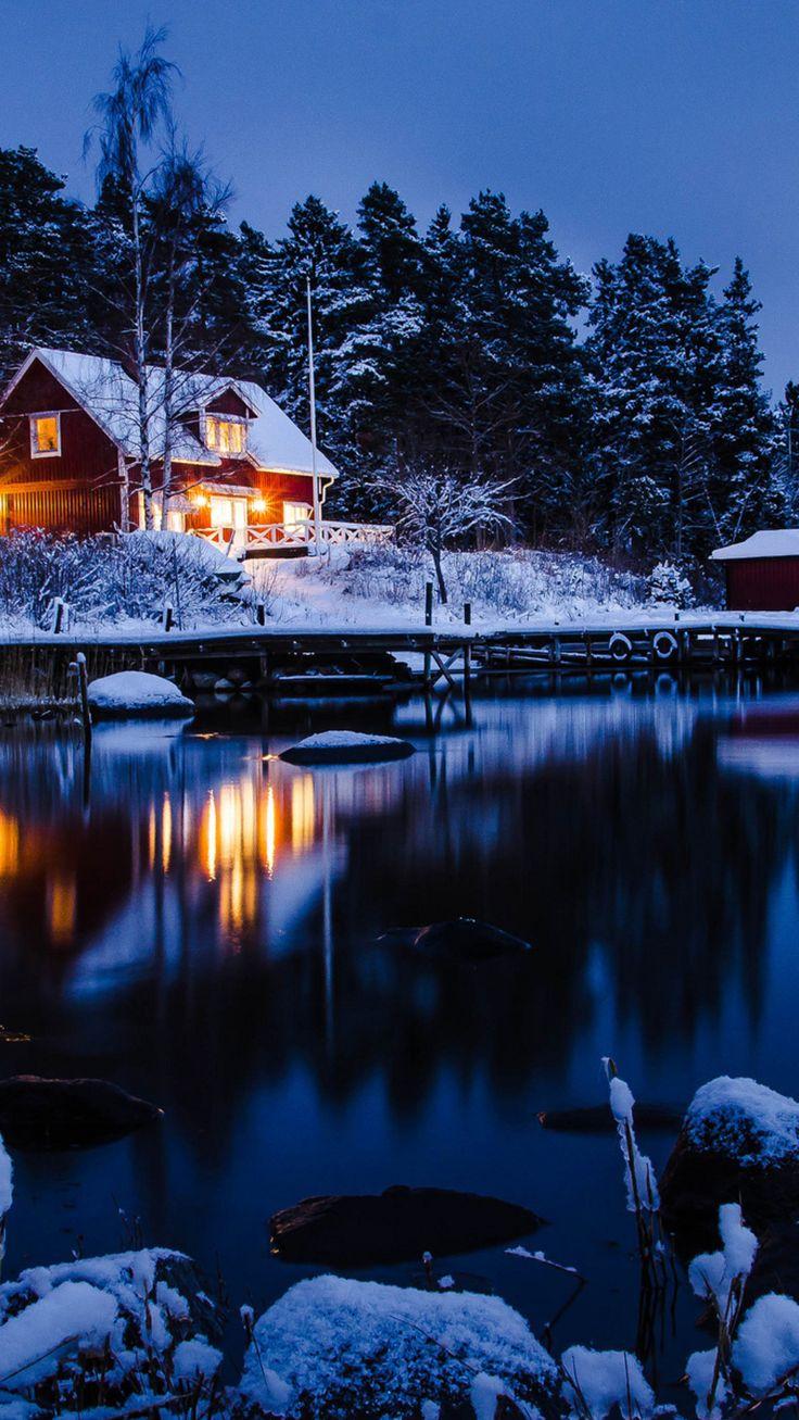 Wallpaper Download 1080x1920 Winter holiday night at the cottage