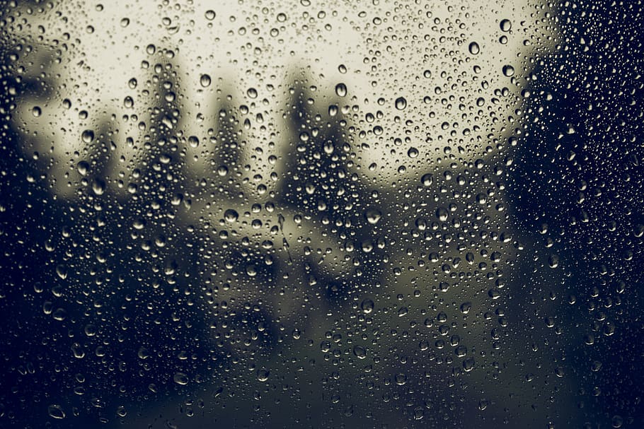 Glass Drops Rain Water Wet Rainy Drip Weather On