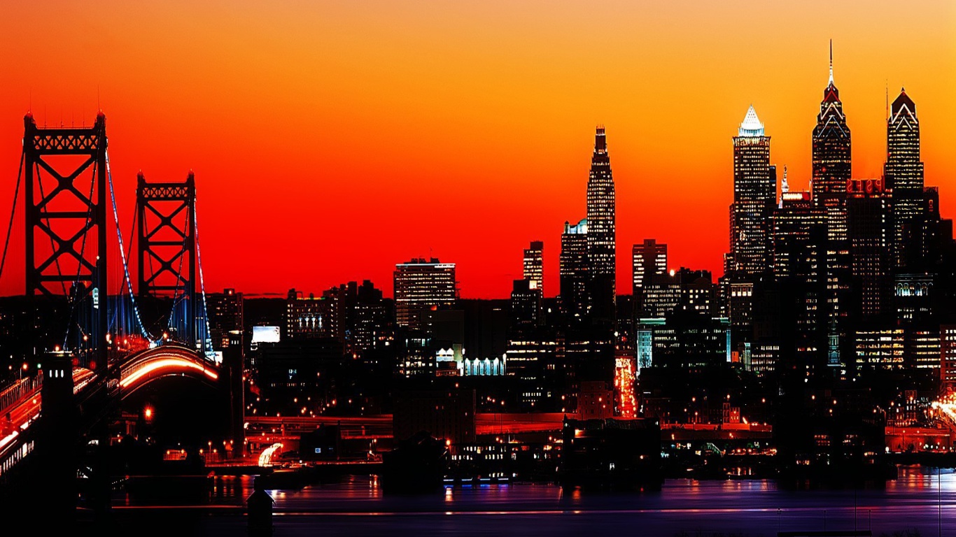 Philadelphia City Night Skyline Wallpaper For Desktop