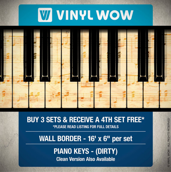 Wallpaper Border Set   PIANO KEYS MUSIC Dirty   16 x 6   Buy 3