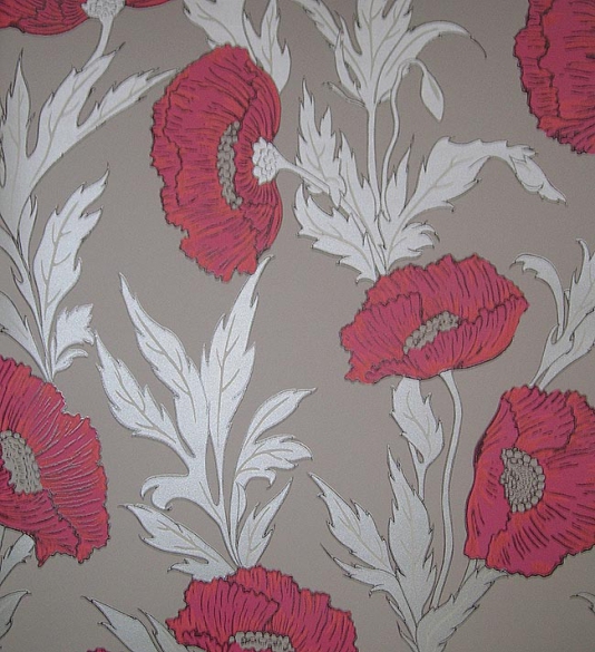 Wallpaper In Terracotta Red And Silver On Donkey Grey Background
