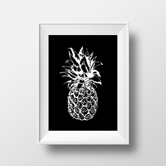 White Pineapple On Black Background Art Print By Printsenposters