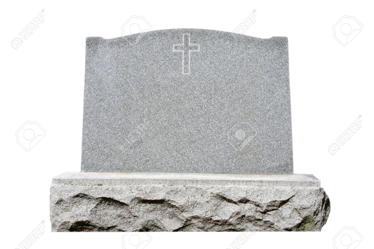 Blank Granite Headstone Set Against White Background Stock Photo