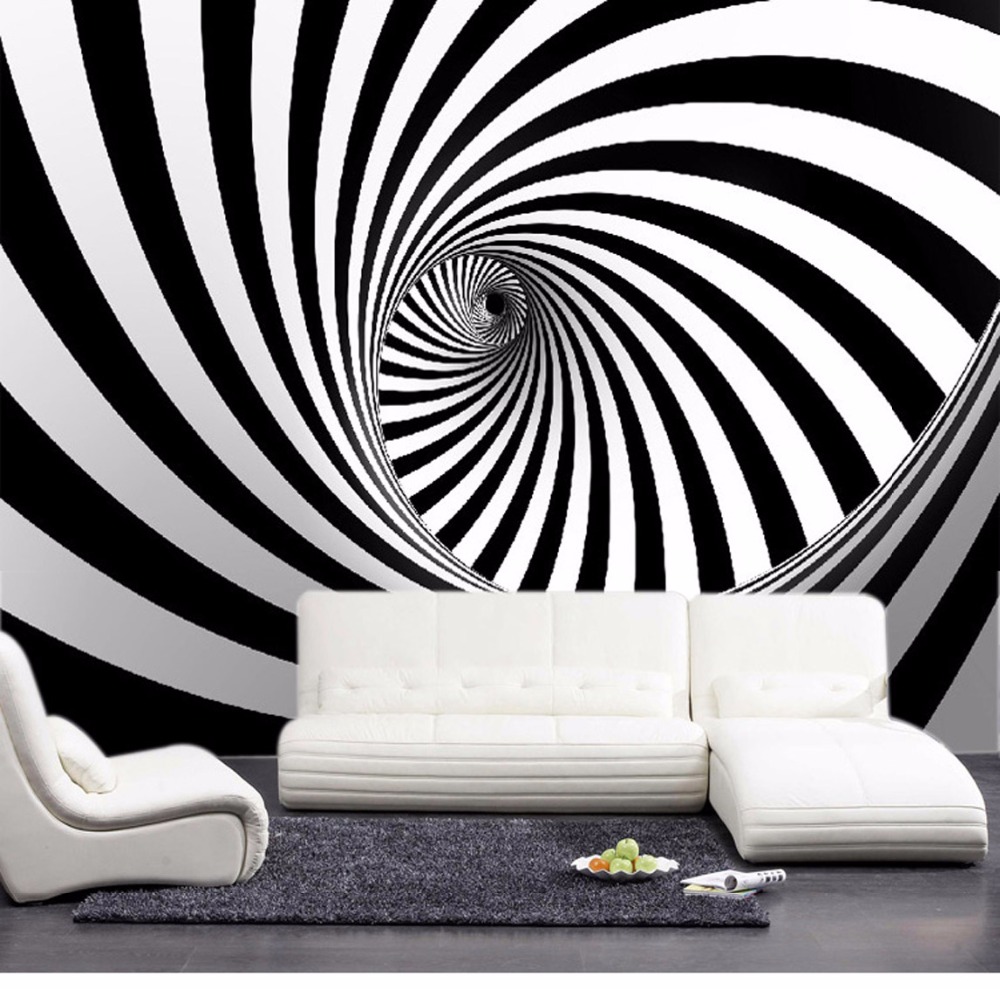 New 8d Large Mural Black White Irregular Lines Vortex Spiral 3d