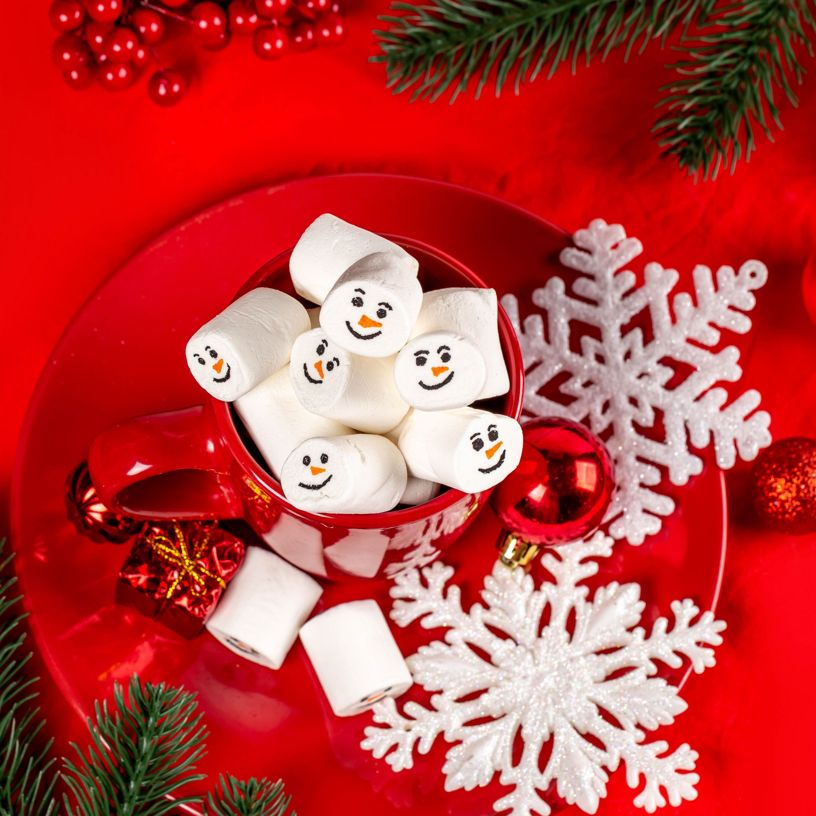 Wallpaper Mug Marshmallow Snowflakes Balls