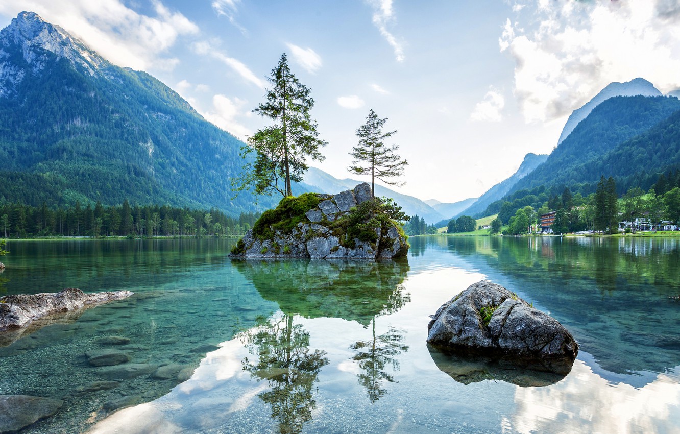 Wallpaper Mountains Lake Reflection Stones Germany Bayern